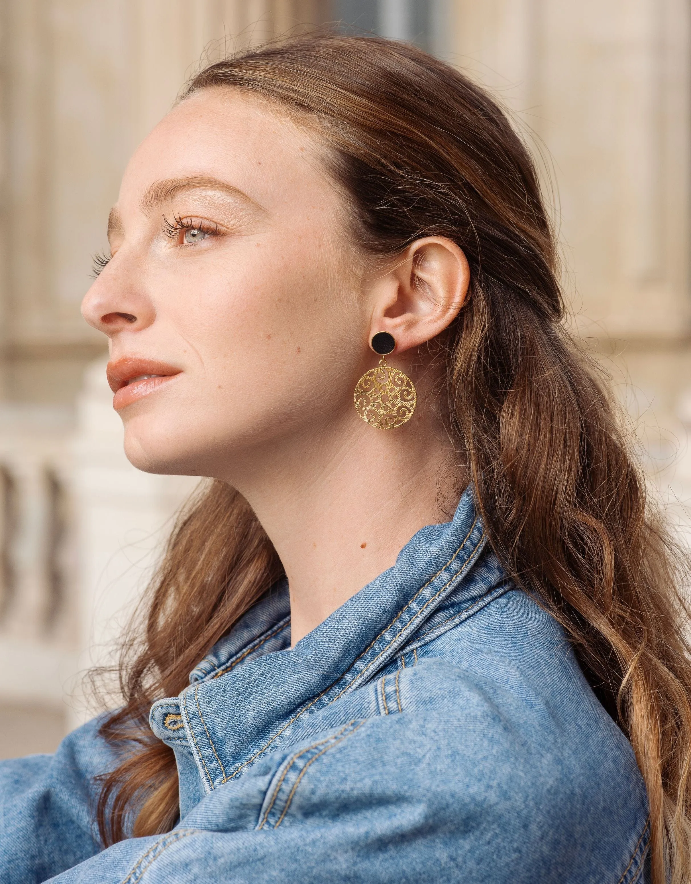 Grace 24ct Gold Plated Stud Earrings | Black & Gold