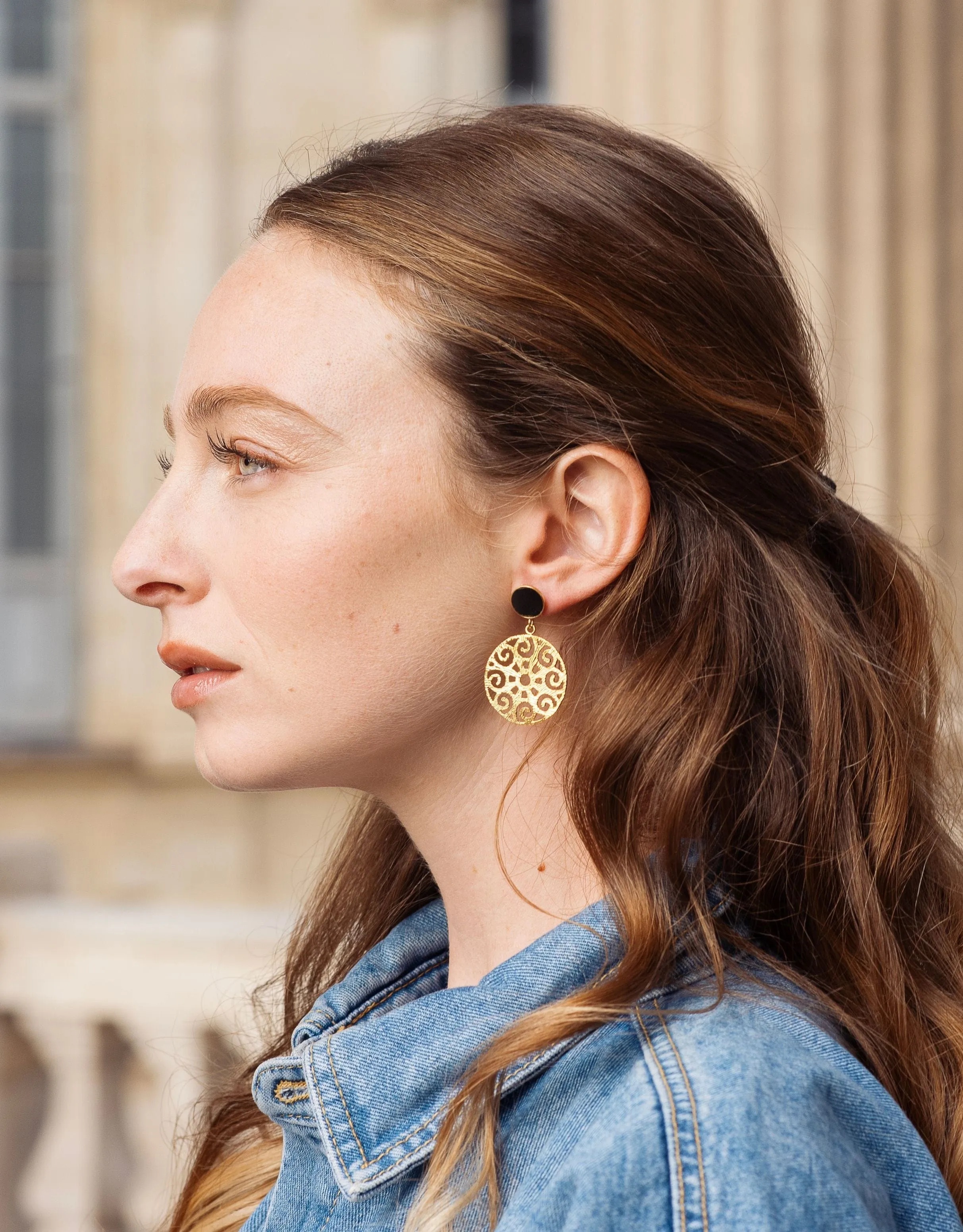 Grace 24ct Gold Plated Stud Earrings | Black & Gold