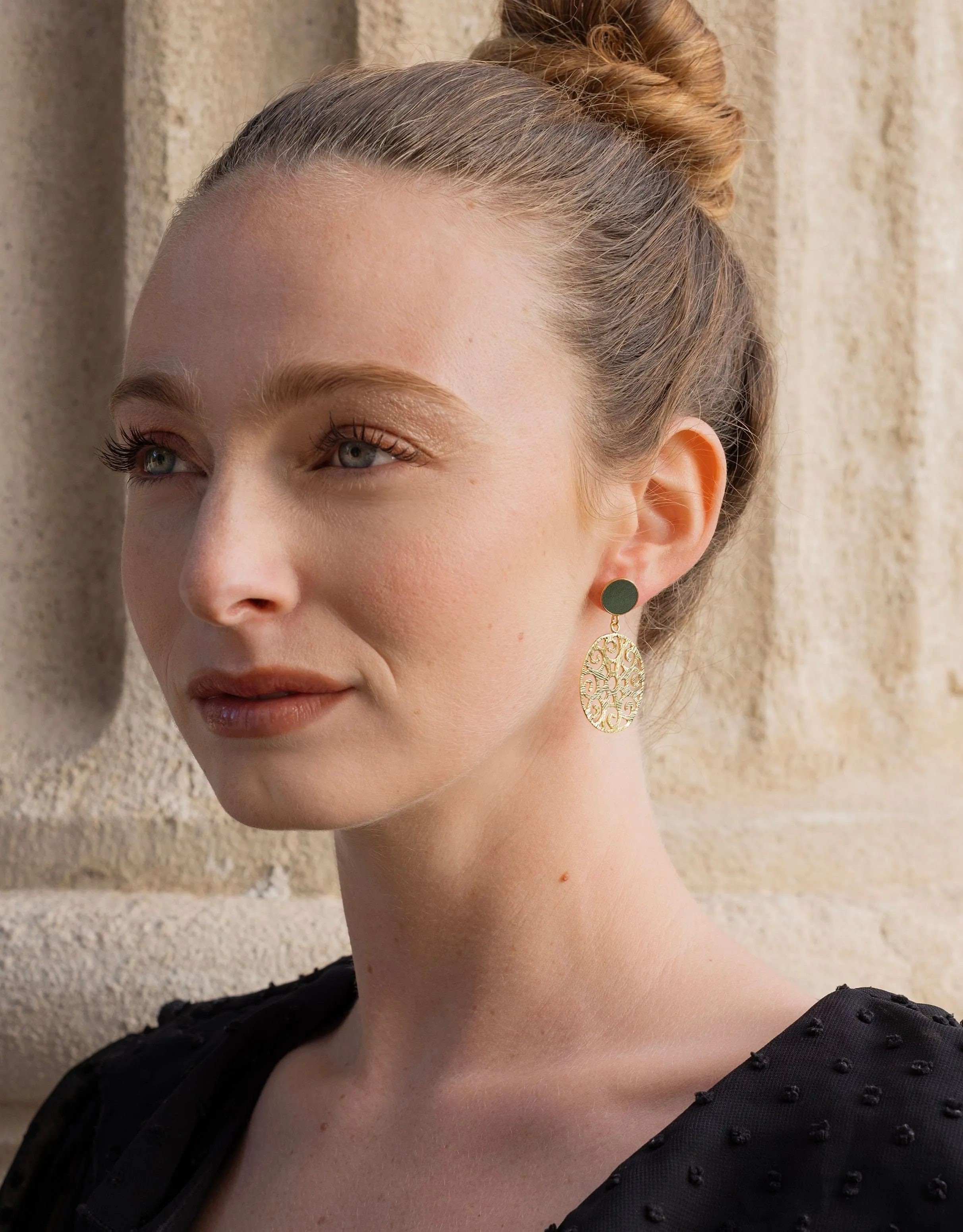 Grace 24ct Gold Plated Stud Earrings | Dark Green & Gold