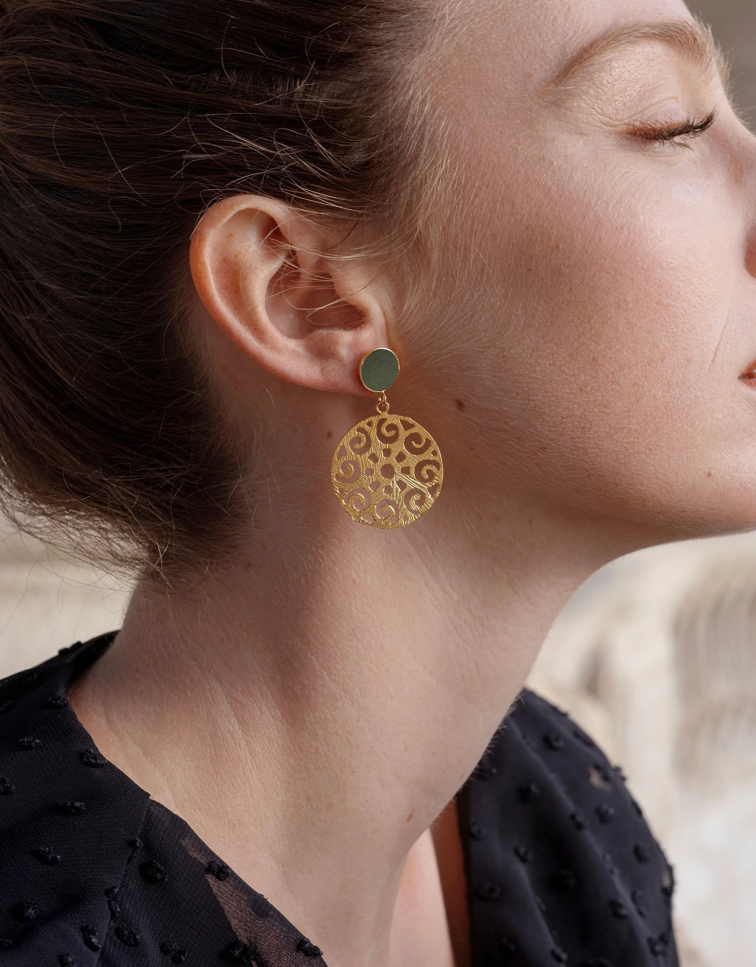 Grace 24ct Gold Plated Stud Earrings | Dark Green & Gold