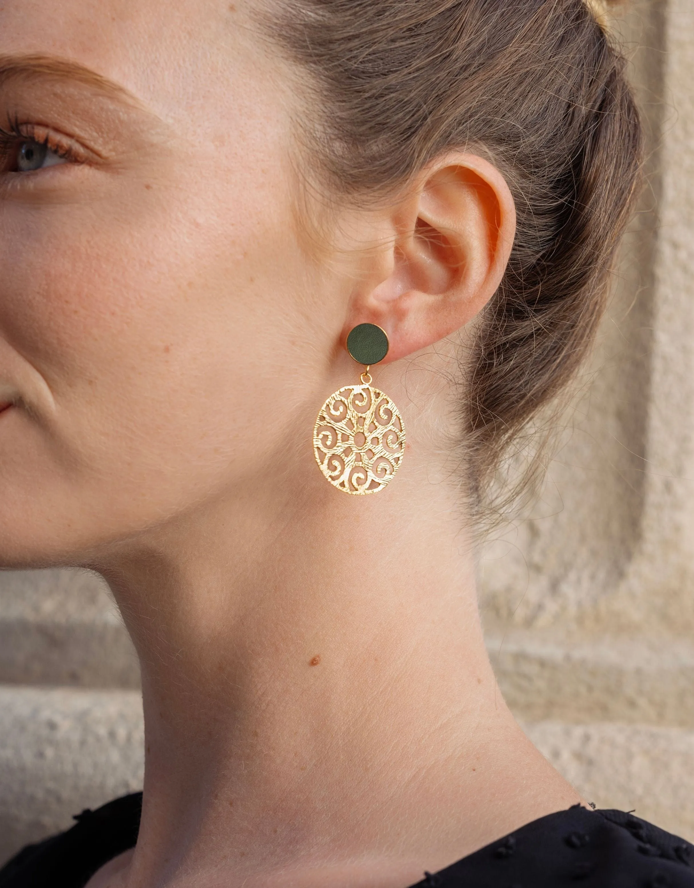 Grace 24ct Gold Plated Stud Earrings | Dark Green & Gold