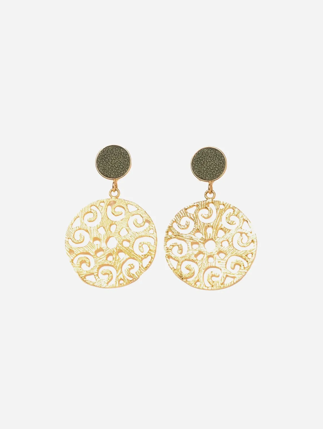 Grace 24ct Gold Plated Stud Earrings | Dark Green & Gold