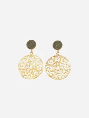 Grace 24ct Gold Plated Stud Earrings | Dark Green & Gold