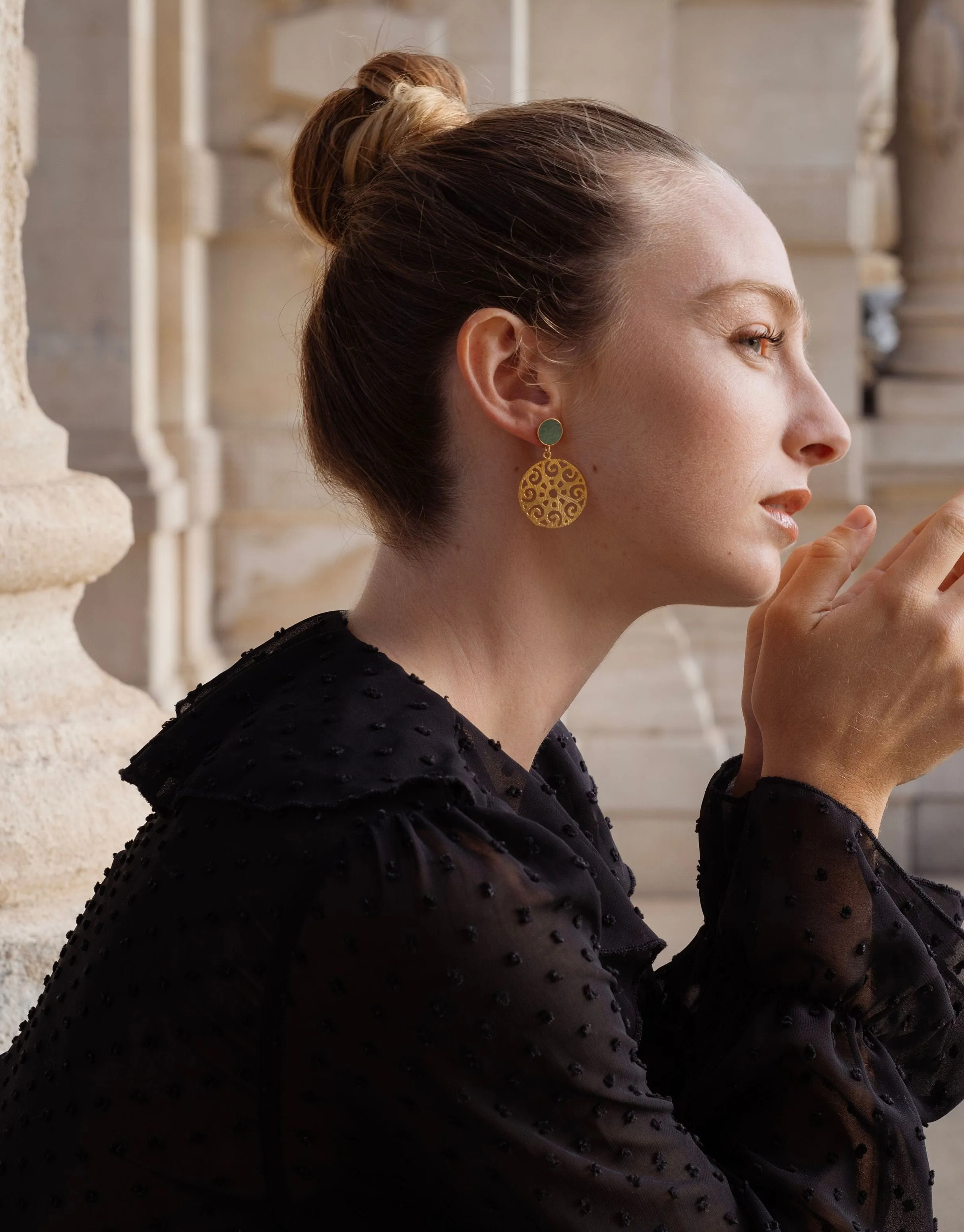 Grace 24ct Gold Plated Stud Earrings | Dark Green & Gold