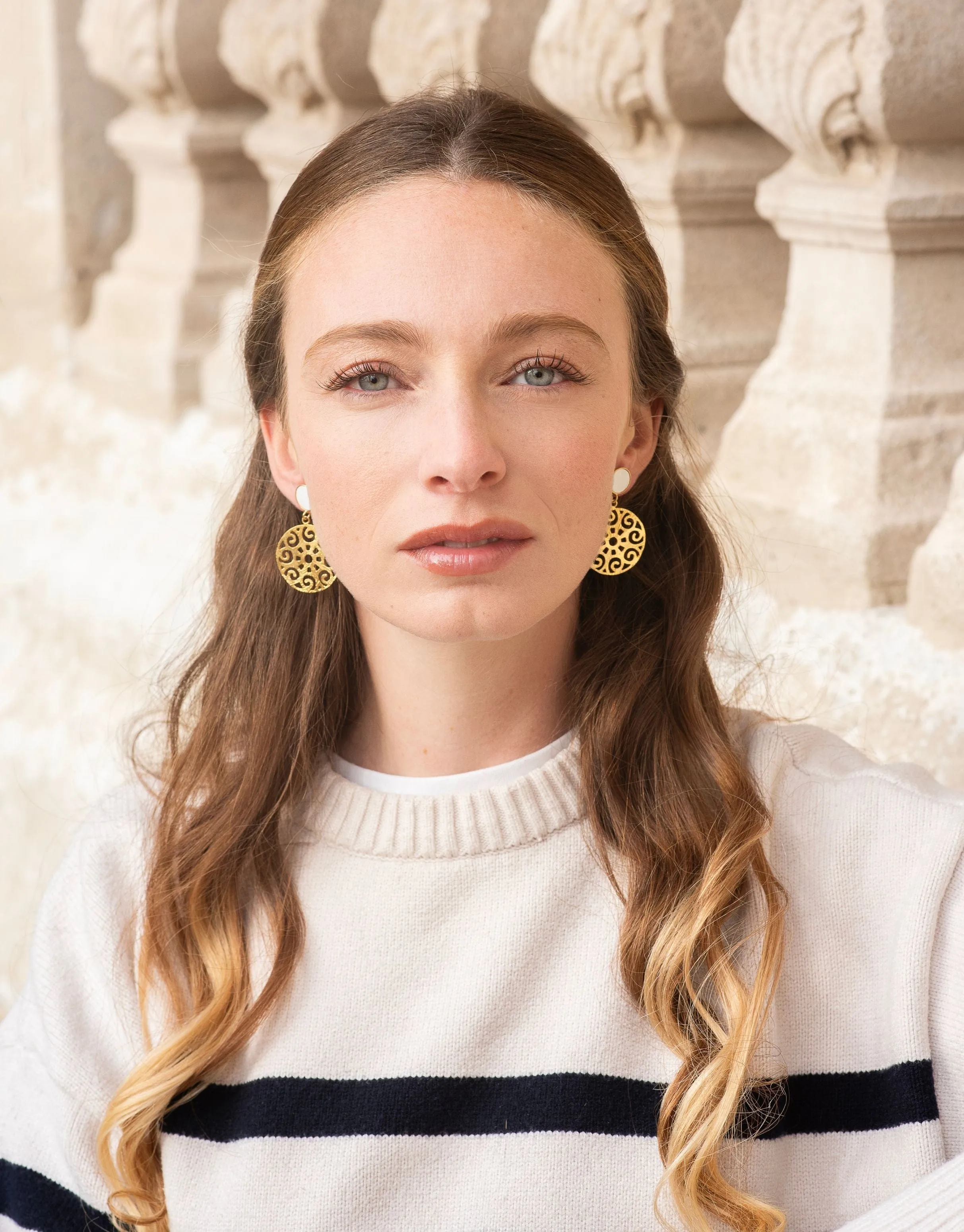 Grace 24ct Gold Plated Stud Earrings | White & Gold