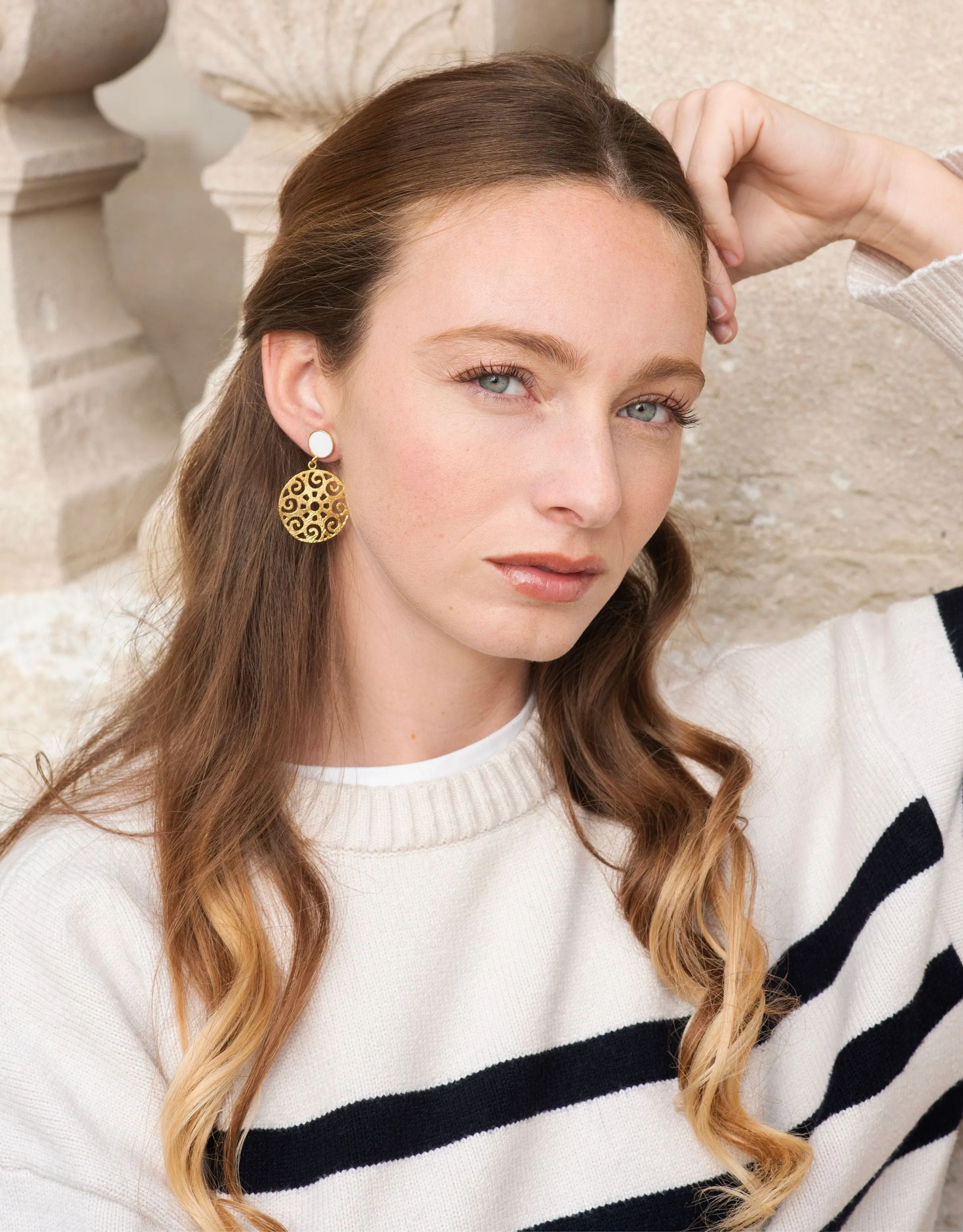 Grace 24ct Gold Plated Stud Earrings | White & Gold