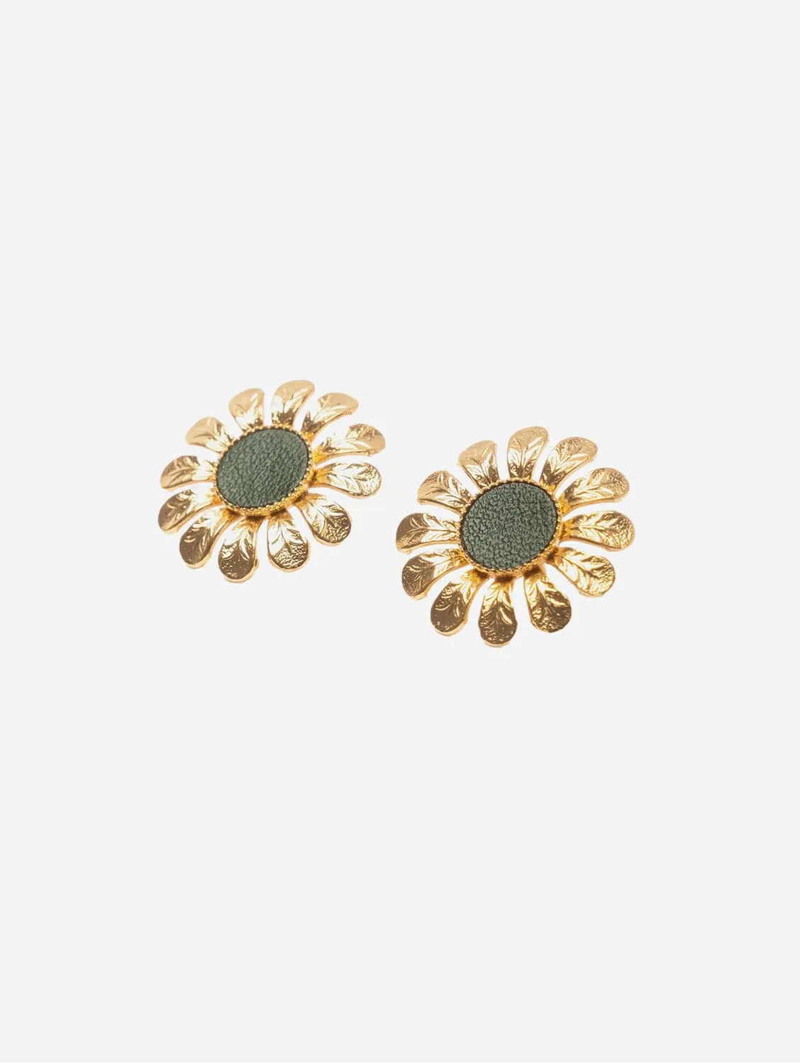 Margaret 24ct Gold Plated Stud Earrings | Dark Green & Gold