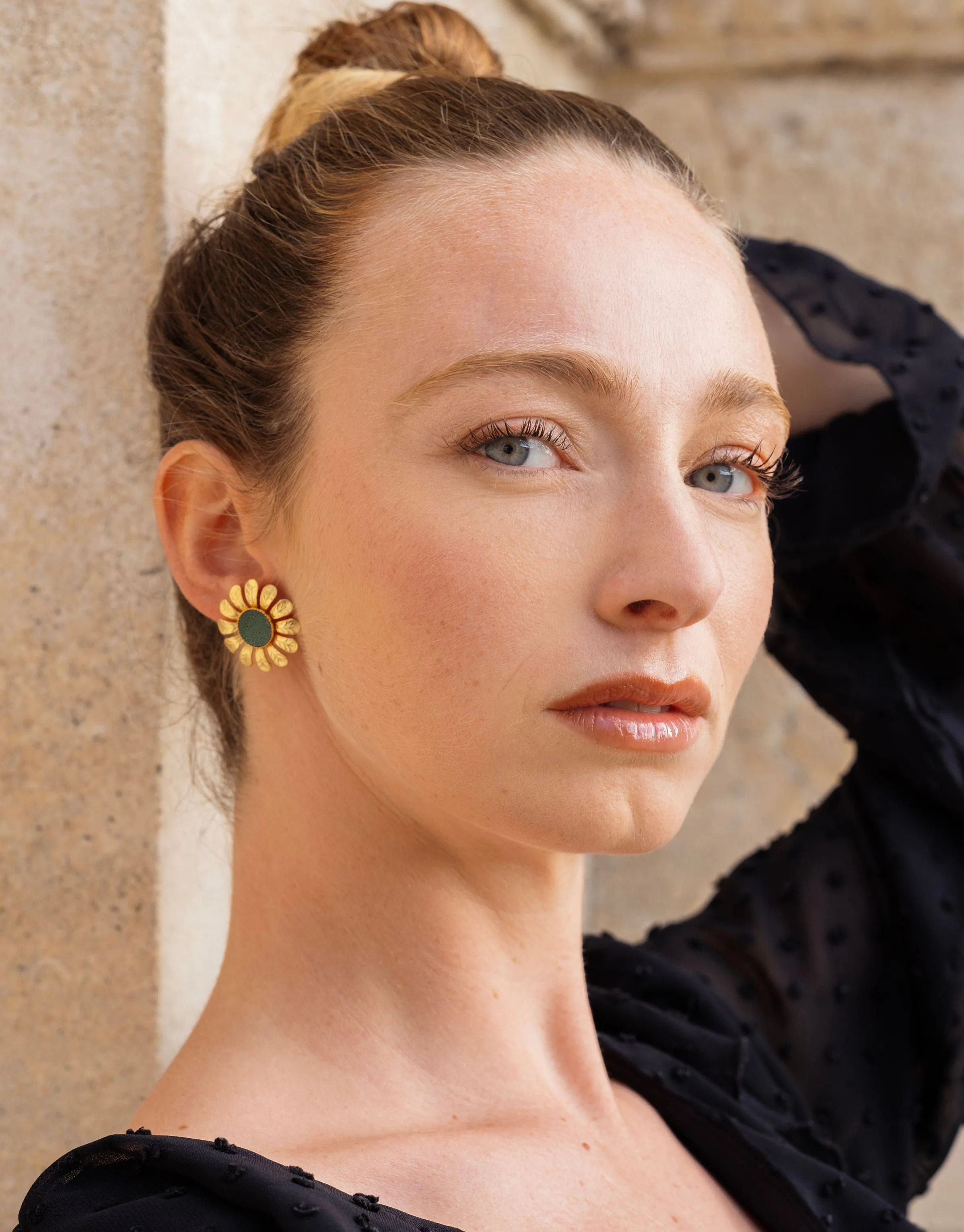 Margaret 24ct Gold Plated Stud Earrings | Dark Green & Gold