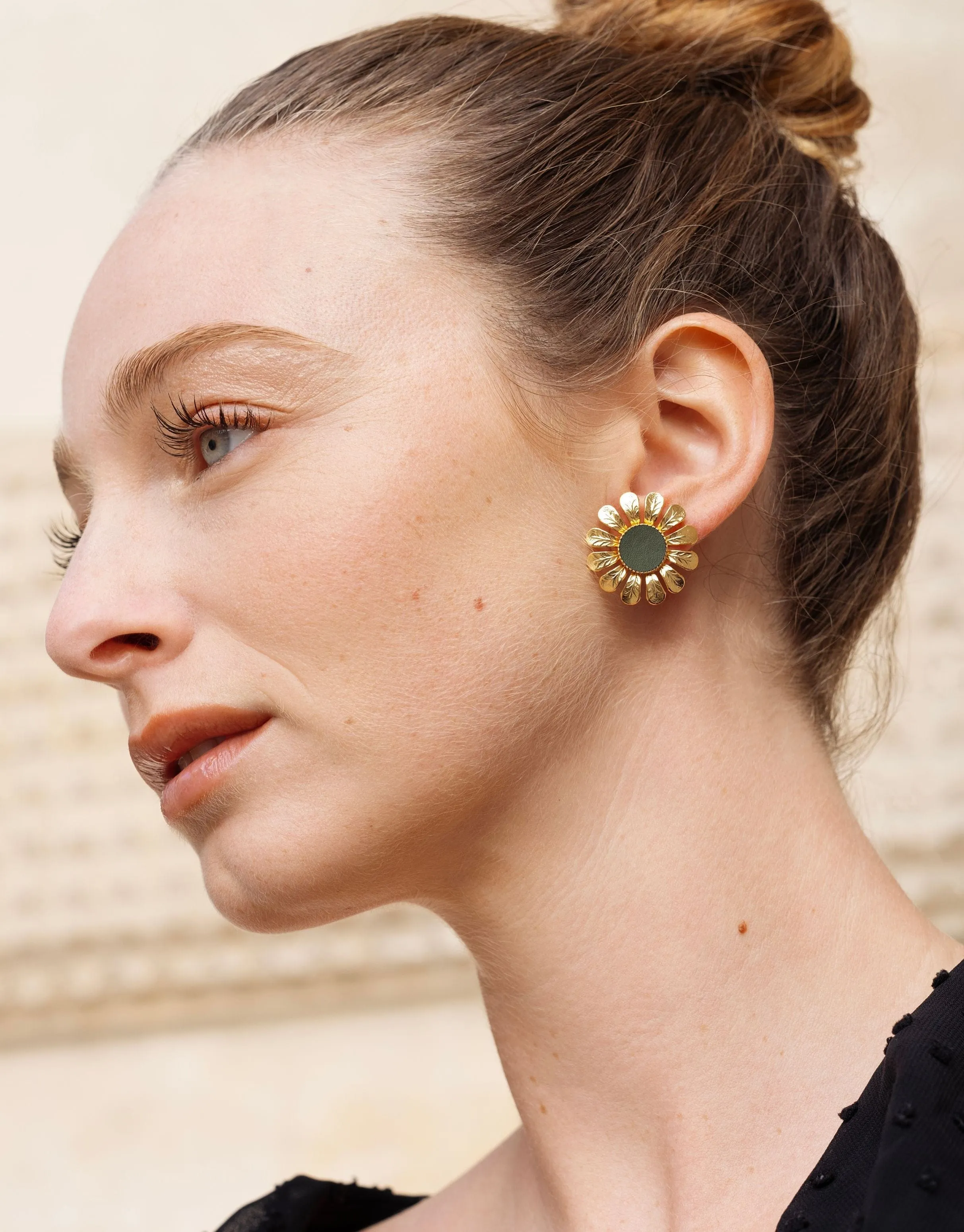Margaret 24ct Gold Plated Stud Earrings | Dark Green & Gold