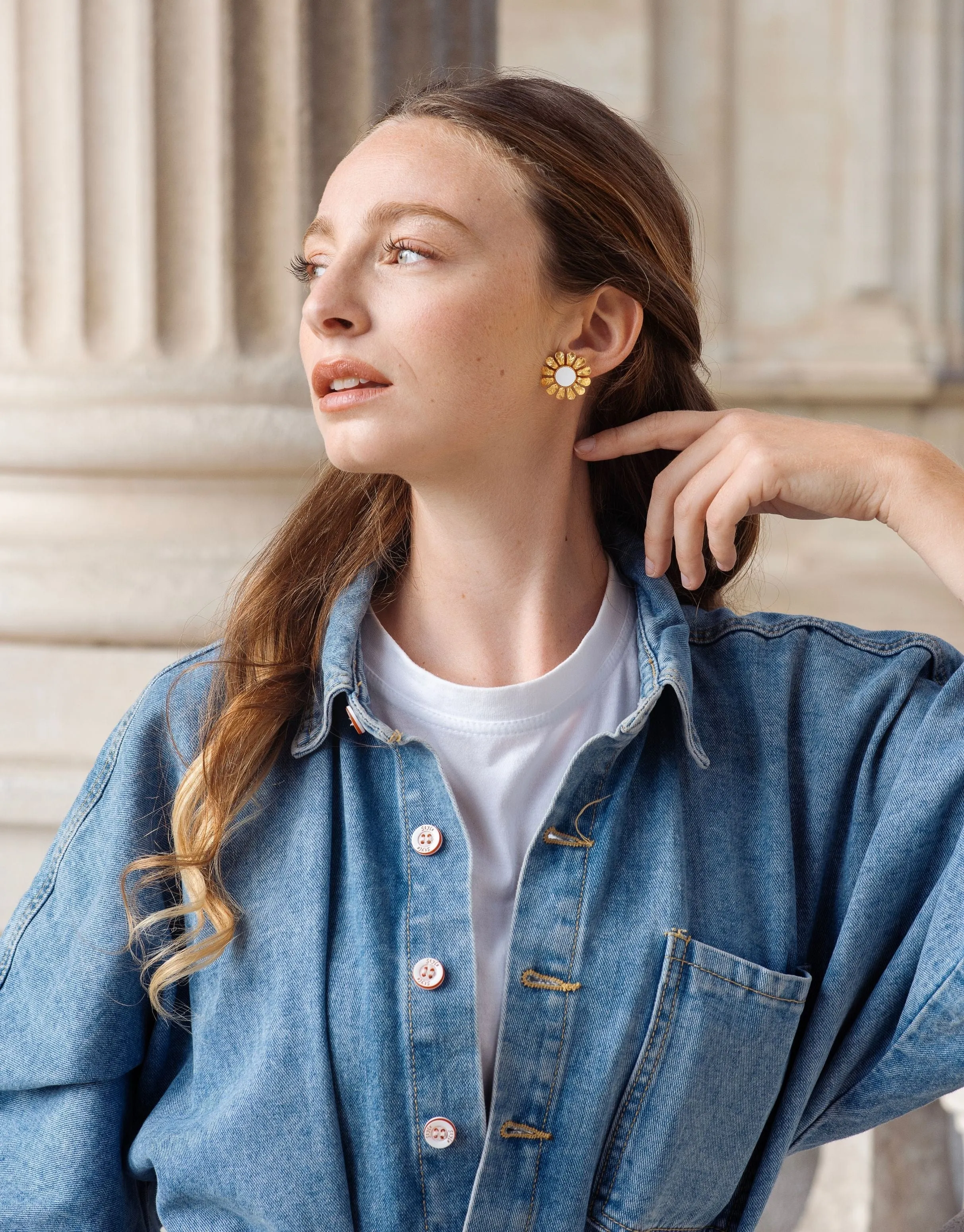 Margaret 24ct Gold Plated Stud Earrings | White & Gold