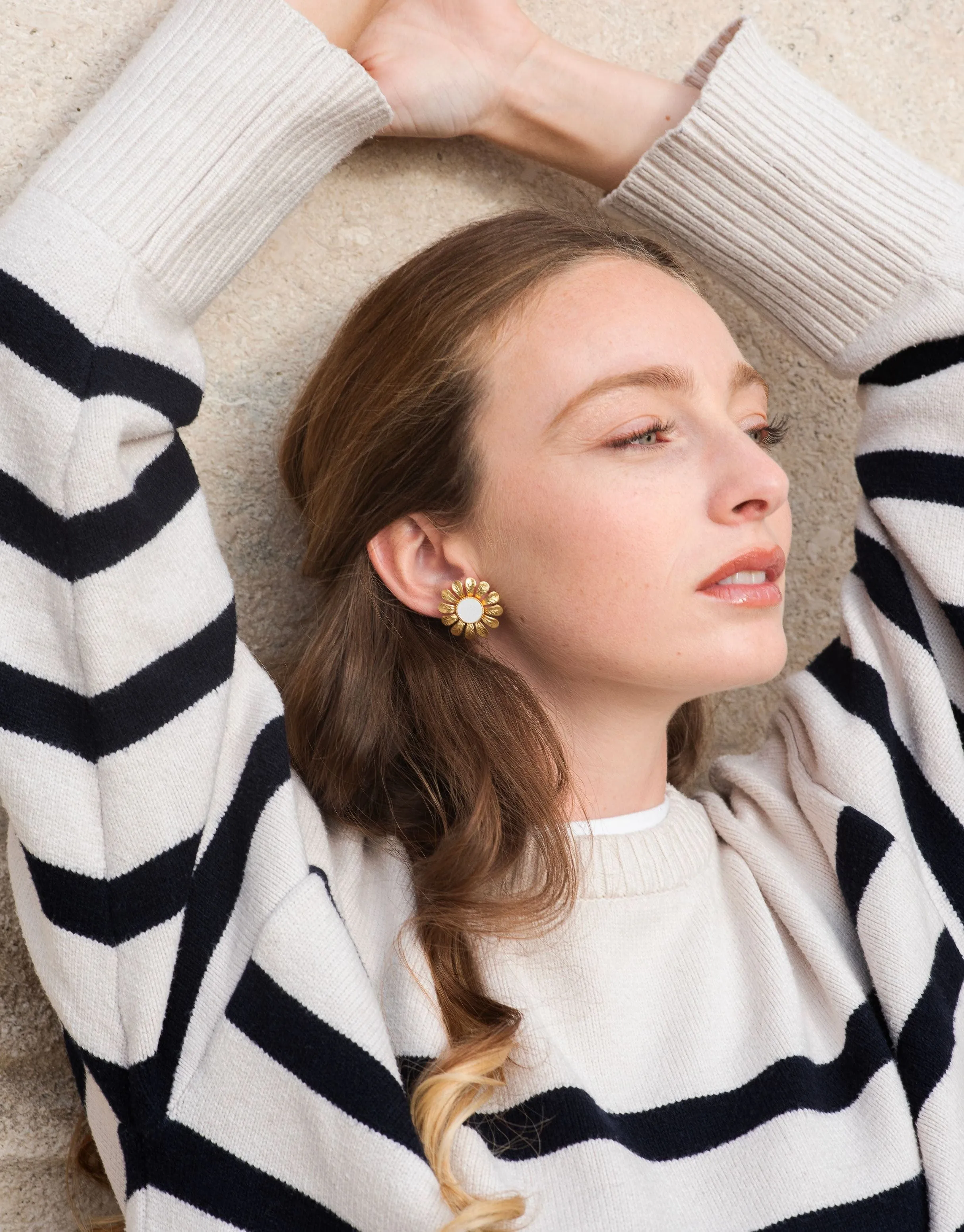 Margaret 24ct Gold Plated Stud Earrings | White & Gold