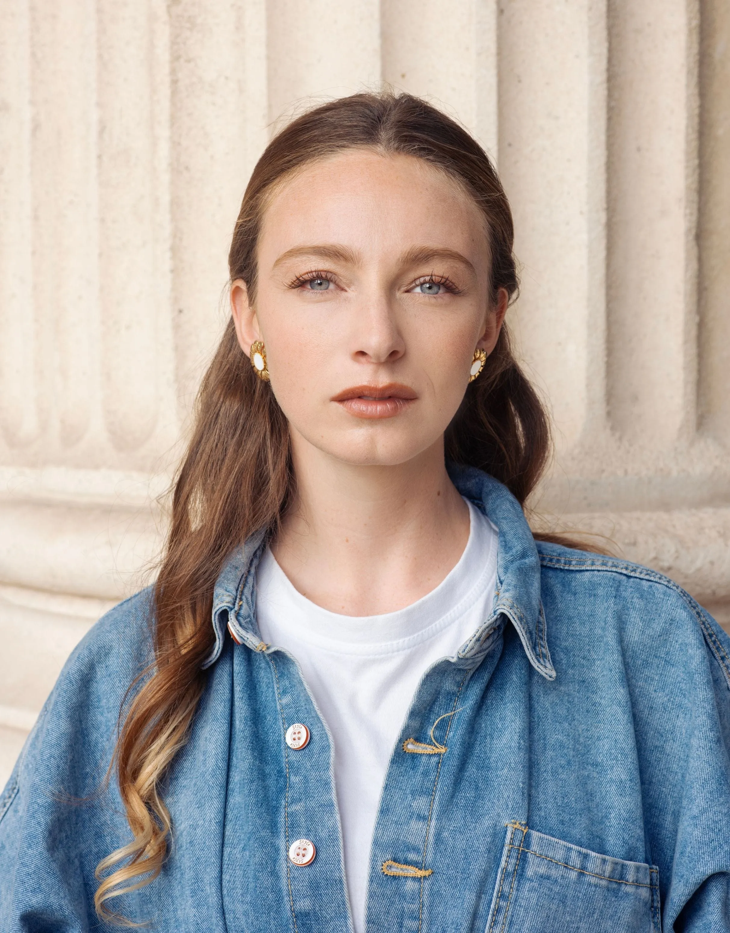 Margaret 24ct Gold Plated Stud Earrings | White & Gold