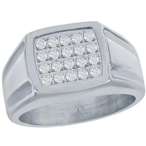 Men's Ring - Silver Stainless Steel White CZ Square, Size 13 | SW-2102-13